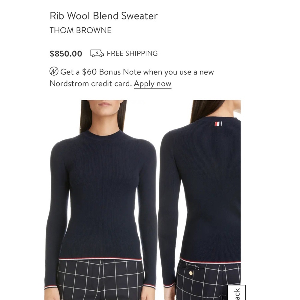 $850 Thom browne ribbed wool blend sweater with Web trim size 36